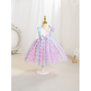 LZ Girls Inclined Shoulder Rainbow color dress 3D Butterfly mt004