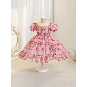 Vestido de manga de burbuja estampado para ni&ntilde;as LZ VTR - 07