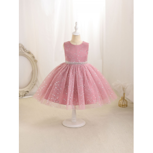 Vestido de ni&ntilde;a LZ vestido de malla de lentejuelas de cuello V vtz035