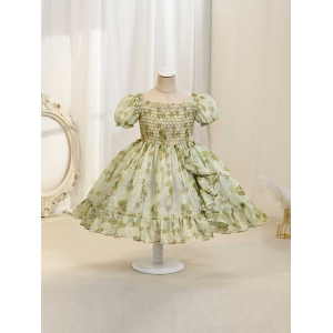 Vestido de manga de burbuja estampado para ni&ntilde;as LZ VTR - 07