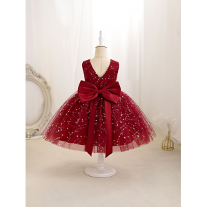 Vestido de ni&ntilde;a LZ vestido de malla de lentejuelas de cuello V vtz035