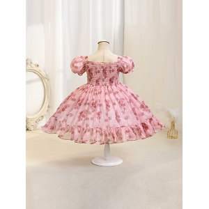 Vestido de manga de burbuja estampado para ni&ntilde;as LZ VTR - 07