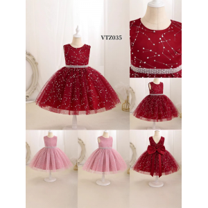 Vestido de ni&ntilde;a LZ vestido de malla de lentejuelas de cuello V vtz035