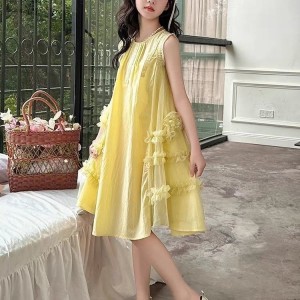 Filles robe d'&eacute;t&eacute; enfants maille patchwork gilet jupe petite fille coton princesse jupe
