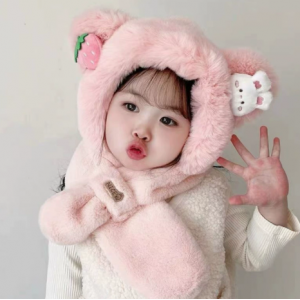 婴幼儿冬季加绒加厚一体护耳帽儿童套头围脖口罩保暖围巾帽