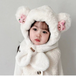 婴幼儿冬季加绒加厚一体护耳帽儿童套头围脖口罩保暖围巾帽