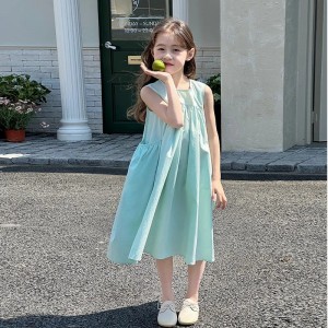 女童夏季连衣裙儿童夏装背心裙公主裙夏季纯色裙子