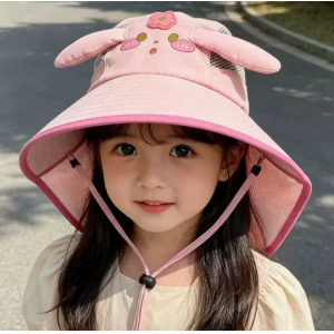 儿童兔耳朵渔夫帽夏季大帽檐防晒帽