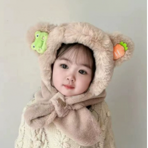 婴幼儿冬季加绒加厚一体护耳帽儿童套头围脖口罩保暖围巾帽
