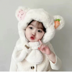 婴幼儿冬季加绒加厚一体护耳帽儿童套头围脖口罩保暖围巾帽