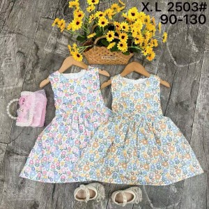 Vestido infantil vestido de algod&oacute;n vestido de Flores rotas vestido largo sin mangas de verano