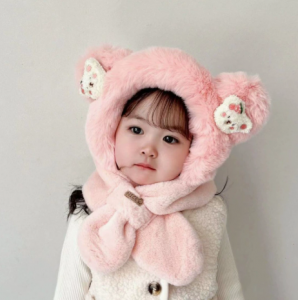婴幼儿冬季加绒加厚一体护耳帽儿童套头围脖口罩保暖围巾帽