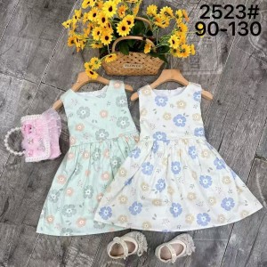 Vestido infantil vestido de algod&oacute;n vestido de Flores rotas vestido largo sin mangas de verano