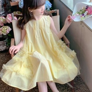 Filles robe d'&eacute;t&eacute; enfants maille patchwork gilet jupe petite fille coton princesse jupe