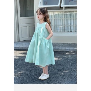 女童夏季连衣裙儿童夏装背心裙公主裙夏季纯色裙子