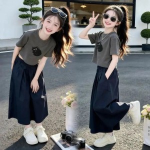 女童夏装休闲短袖中大童女孩夏季休闲时髦裙裤套装
