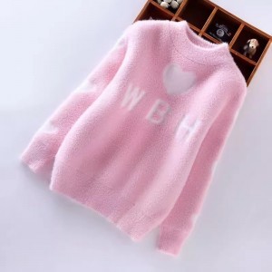 Girls' mink fur sweater thickened autumn and winter styles, medium to large children's thread clothing, children's sweater