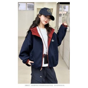 秋装女童外套儿童洋气时尚双面穿冲锋衣夹克春秋女孩上衣