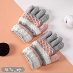 秋冬宝宝儿童针织分指手套可爱条纹保暖手套
