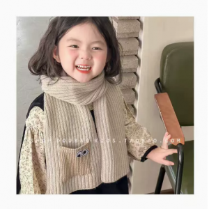 男女儿童秋冬韩系针织围巾搞怪眼睛口袋卡通宝宝保暖围脖新款