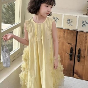 Filles robe d'&eacute;t&eacute; enfants maille patchwork gilet jupe petite fille coton princesse jupe
