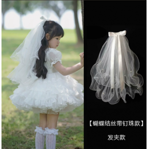 女童蝴蝶结头纱发夹公主头饰