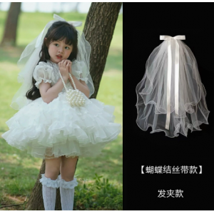 女童蝴蝶结头纱发夹公主头饰