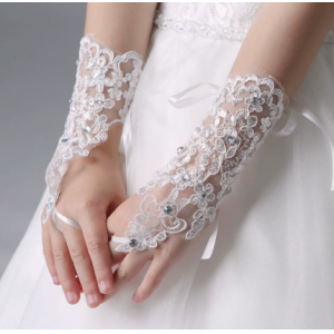Ni&ntilde;as con encaje con diamantes, guantes abiertos, accesorios para vestidos de ni&ntilde;os de flores