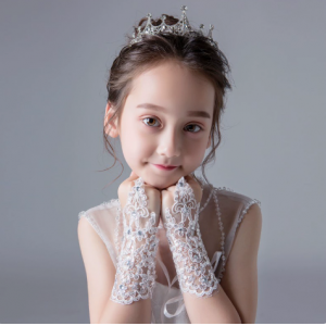 Ni&ntilde;as con encaje con diamantes, guantes abiertos, accesorios para vestidos de ni&ntilde;os de flores
